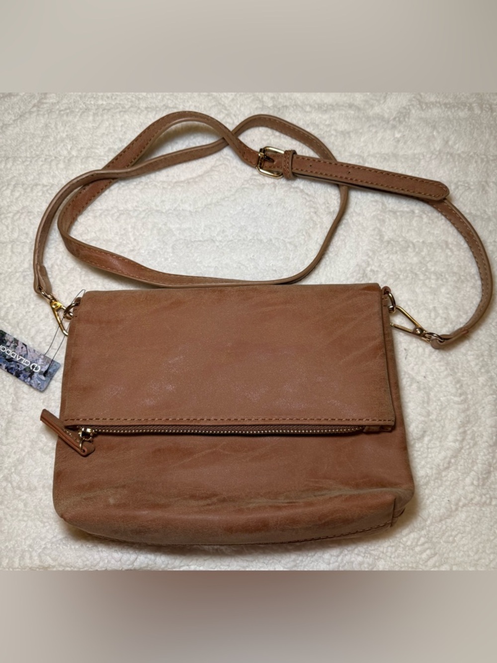 Tan Crossbody Bag with Front Zip Flap - Women’s Crossbody